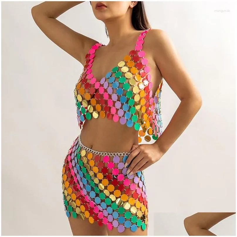 Women`S Tanks & Camis Womens Handmade Women Chain Mail Disc Sequin Work Mini Dress In Rainbow Chainmail And Skirt Set Drop Delivery Ap Dhfmh