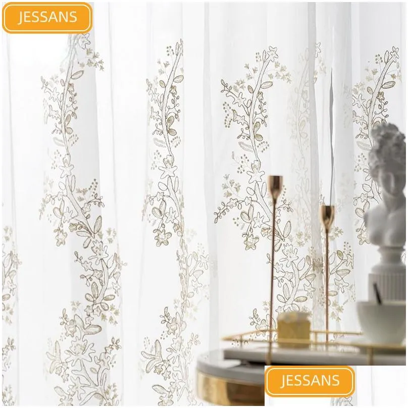 Curtain French Light Luxury Princess Embroidery Hollow Blank Gauze Lace Sn Curtains For Living Room Bay Window Customization Drop De Dhqdp