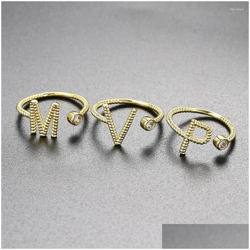 Cluster Rings Twist A-Z 26 Letter Opening Ring For Women Initial Name Crystal Adjustable Gold Color Fashion Jewelry Wholesale KAR167