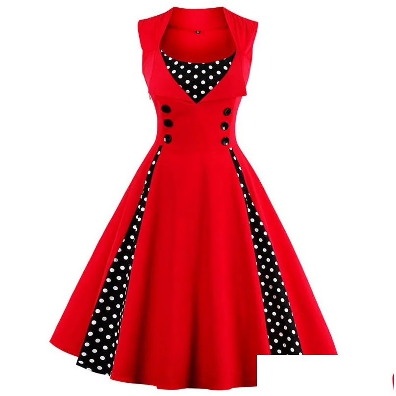 Wholesale- Shevalues Women Vintage Character stylishly Polka Dot Party Bodycon Dresses 50s 60s Retro Cocktail Party Slim Dress Costume