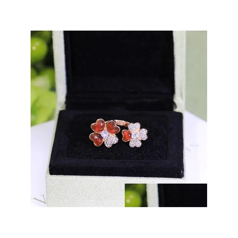 four leaf clover ring natural shell gemstone 925 silver for woman designer t0p highest counter advanced materials diamond classic style anniversary gift