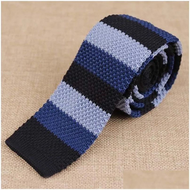 Neck Ties Liiway 5Cm Sknniy For Mens Knitted Flat Head Striped Tie Slim Neckties Wedding Formal Cravat Custom Logo Drop Delivery Dhrqi