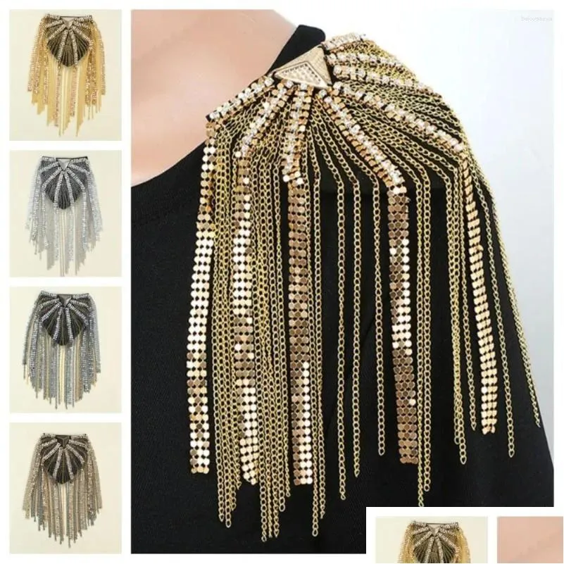 Brooches Crystal Tassel Chain Shoulder Board Classical Brooch Punk Flash Epaulets Cool Rhinestone Armband Clothing Accessories