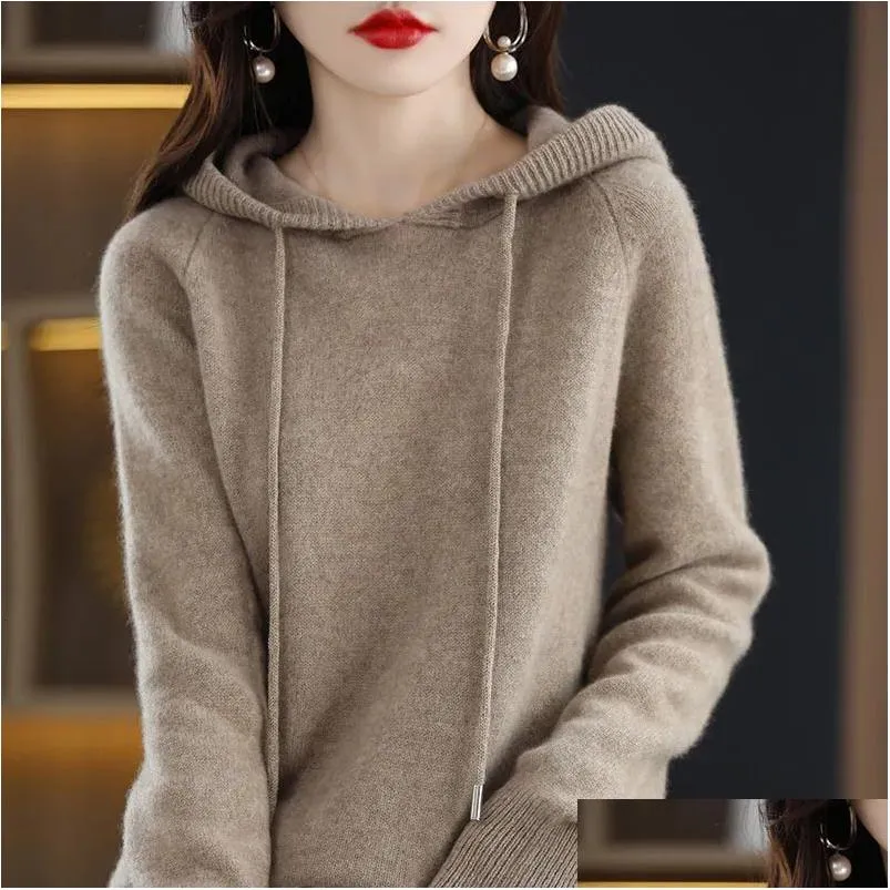 Women`s Sweaters YSZWDBLX Women Pullover Sweater Hooded Jumper Korean Loose Solid Long Sleeve Casual Autumn Winter Thick Warm Knitted