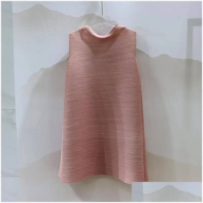 Basic & Casual Dresses The Manufacturer Directly Supplies 2022 Miyake Drapery Summer Youth Beautif Pure Color Loose Sleeveless Drop D Dh3B4