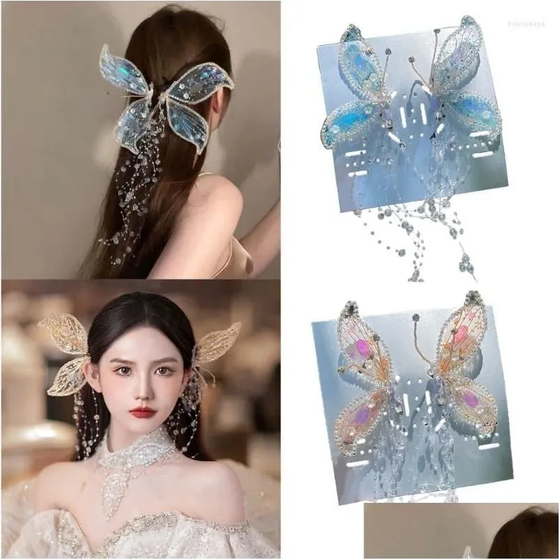 Hair Clips Fairy Ear Headwear Crystal Hairpin Butterfly Fringe Side Clip Delicate Bridal 40GB