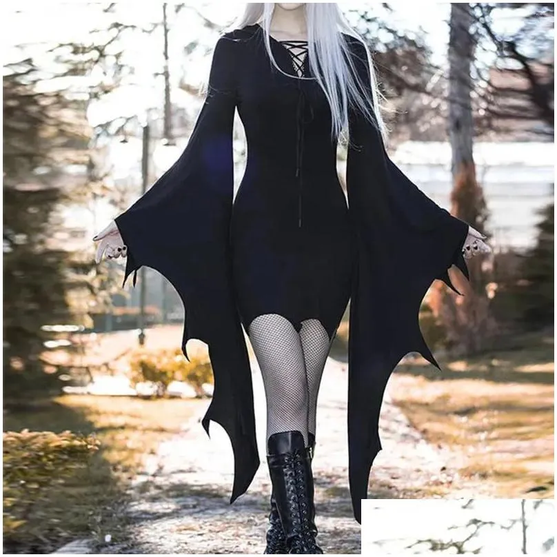 Casual Dresses Women Gothic Dress Butterfly Sleeve Costumes Mesh Lace Vintage Carnival Party Tunic Cocktail PartySlim