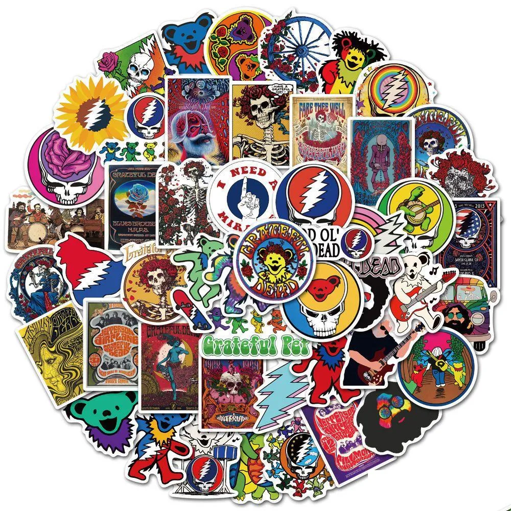 Waterproof sticker 50PCS Cool Grateful Dead Stickers for Car Bike Motorcycle Laptop Luggage Phone Case Guitar Vinyl Decal Rock Music Sticker Bomb Car