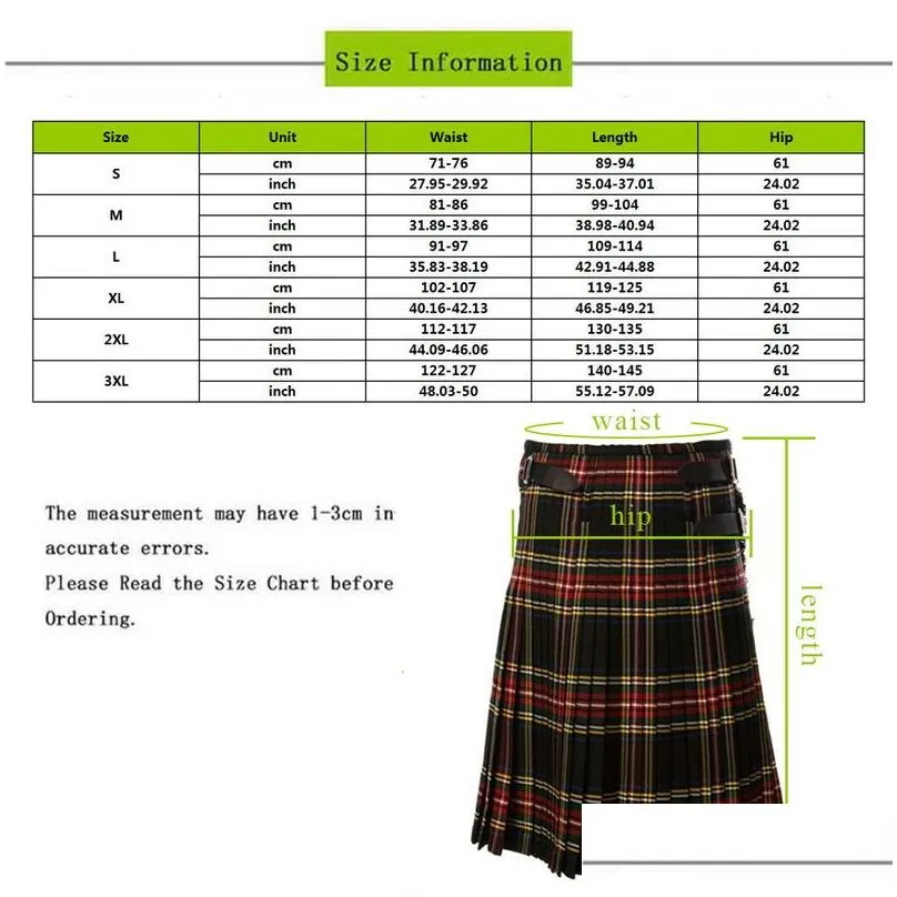 Men`S Pants Casual Pleated Scottish Kilts Mens Fashion Cargo Personality Trousers Plaids Pattern Loose Half Skirts Drop Delivery Appa Dhncb