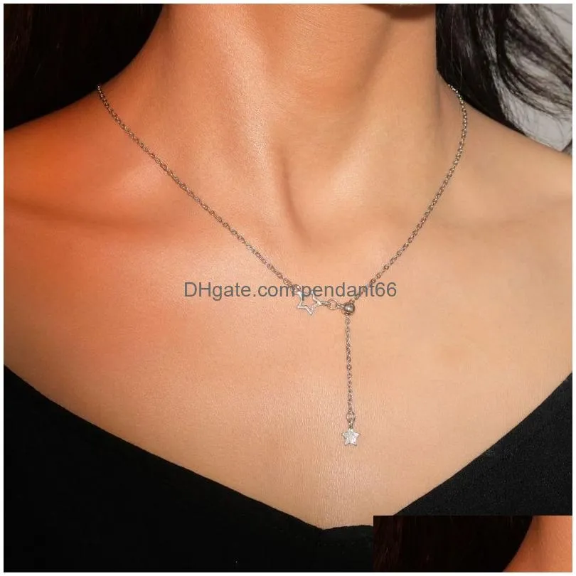 sweet cool girl y2k star zircon pendant necklace for women vintage handmade luxury punk heart clavicle chain fashion jewelry party