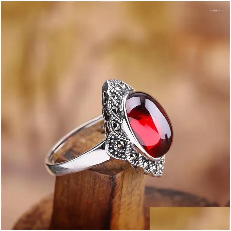 Cluster Rings Uglyless Tempting Garnet Red Gemstones For Women Vintage Thai Silver Open Solid 925 Bijoux Fine Jewelry R865