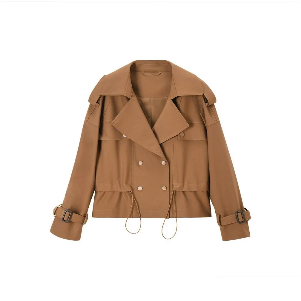 OC412N21 English Style Spring Women`s Coat Short Commuting Trench Coat Loose and Fashionable