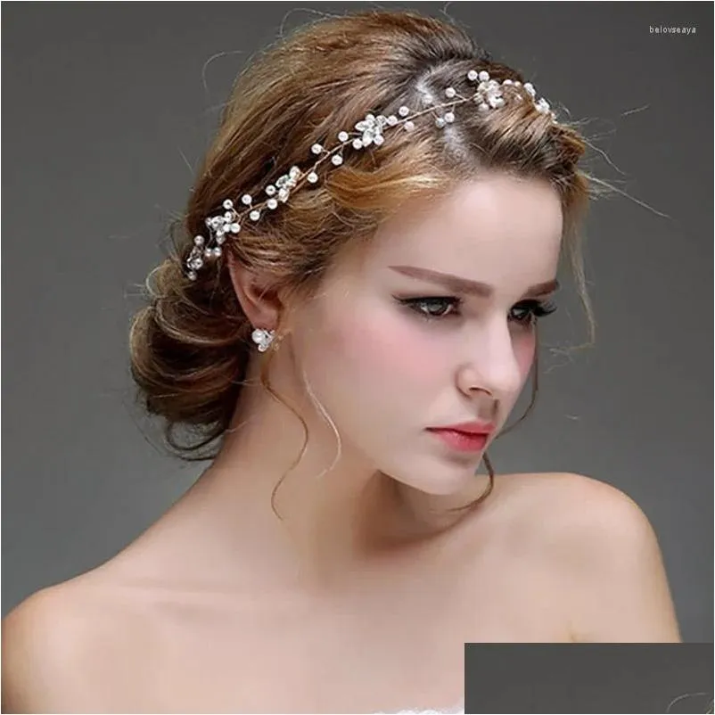 Hair Clips Gold Silver Color Pearls Bridal Vine Wedding Headband Crystal Women Headpiece Jewelry Handmade