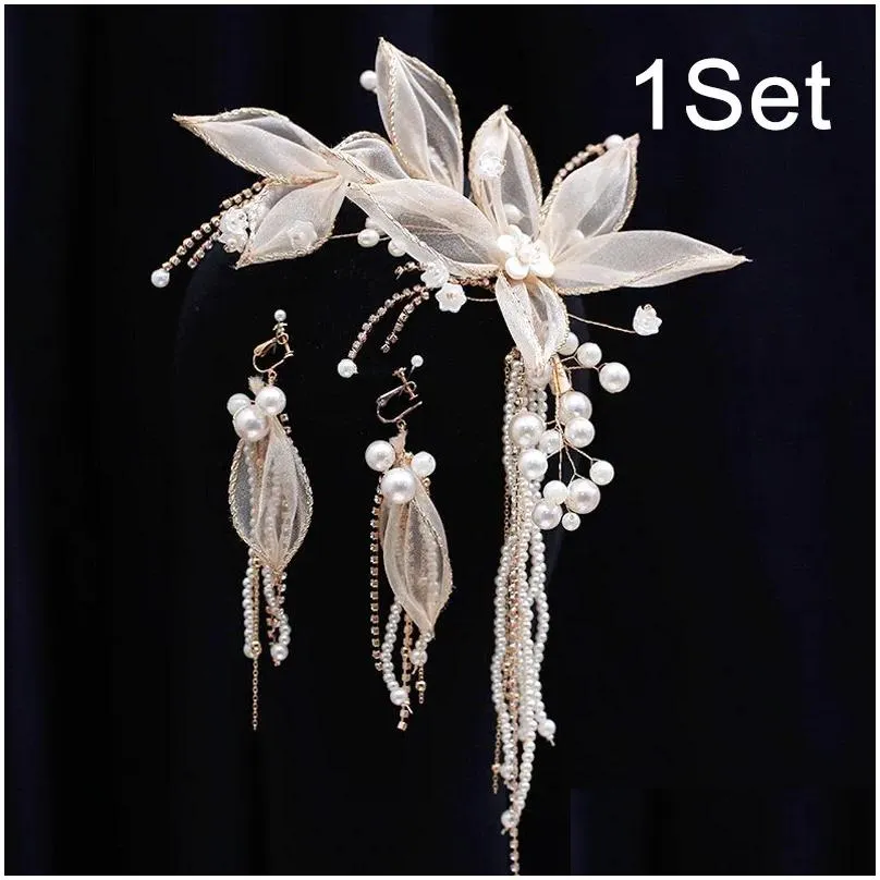 Hair Clips Fashion Champagne Flower Tassel Clip Set Bridal Wedding Party Decorations Po Side Ladies Elegant Accessories