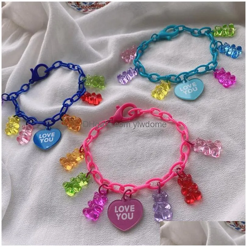 Jewelry Cute Bear Pendent Bracelet For Girls Adjustable Chain Friendship Colorf Heart Fashion Wholesale Drop Delivery Baby, Kids Mater Dhzq2