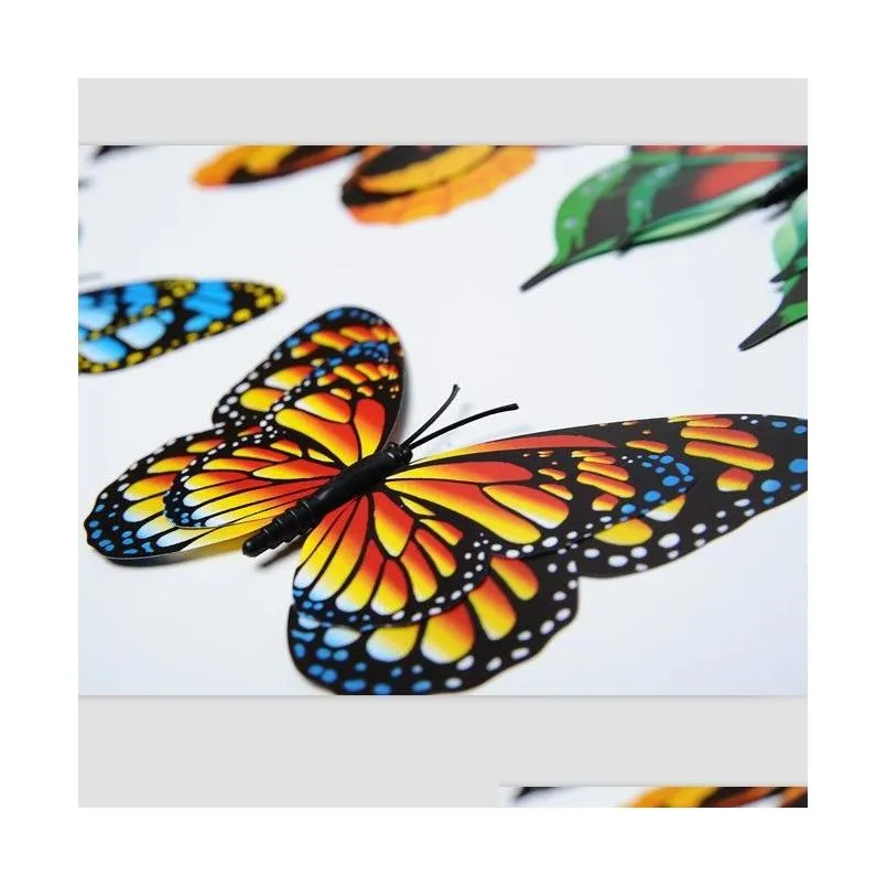 Fridge Magnets 12Cm Bright Two-Pair Wings Butterfly Simation Brooch Home Decor 100Pcs/Lot Drop Delivery Garden Dhwu3