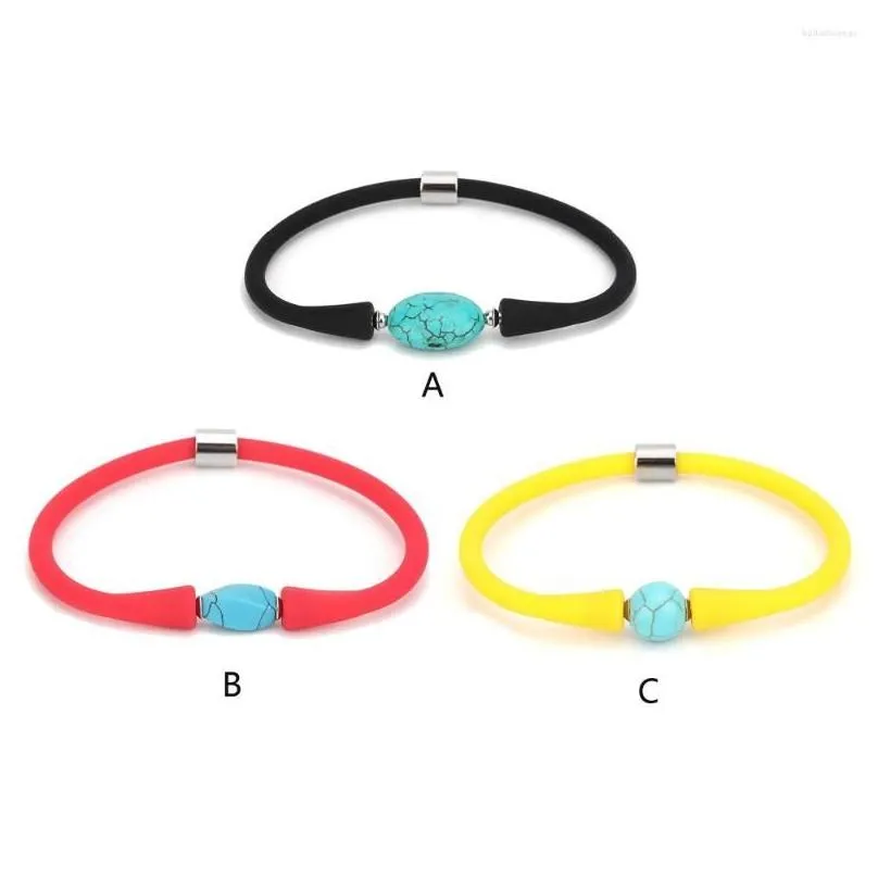 Bangle 7inch Multicolor Natural Stone Bracelet Turquoises Jades Casual Silicone Rope For Men Women Fashion Jewelry DIY Gift