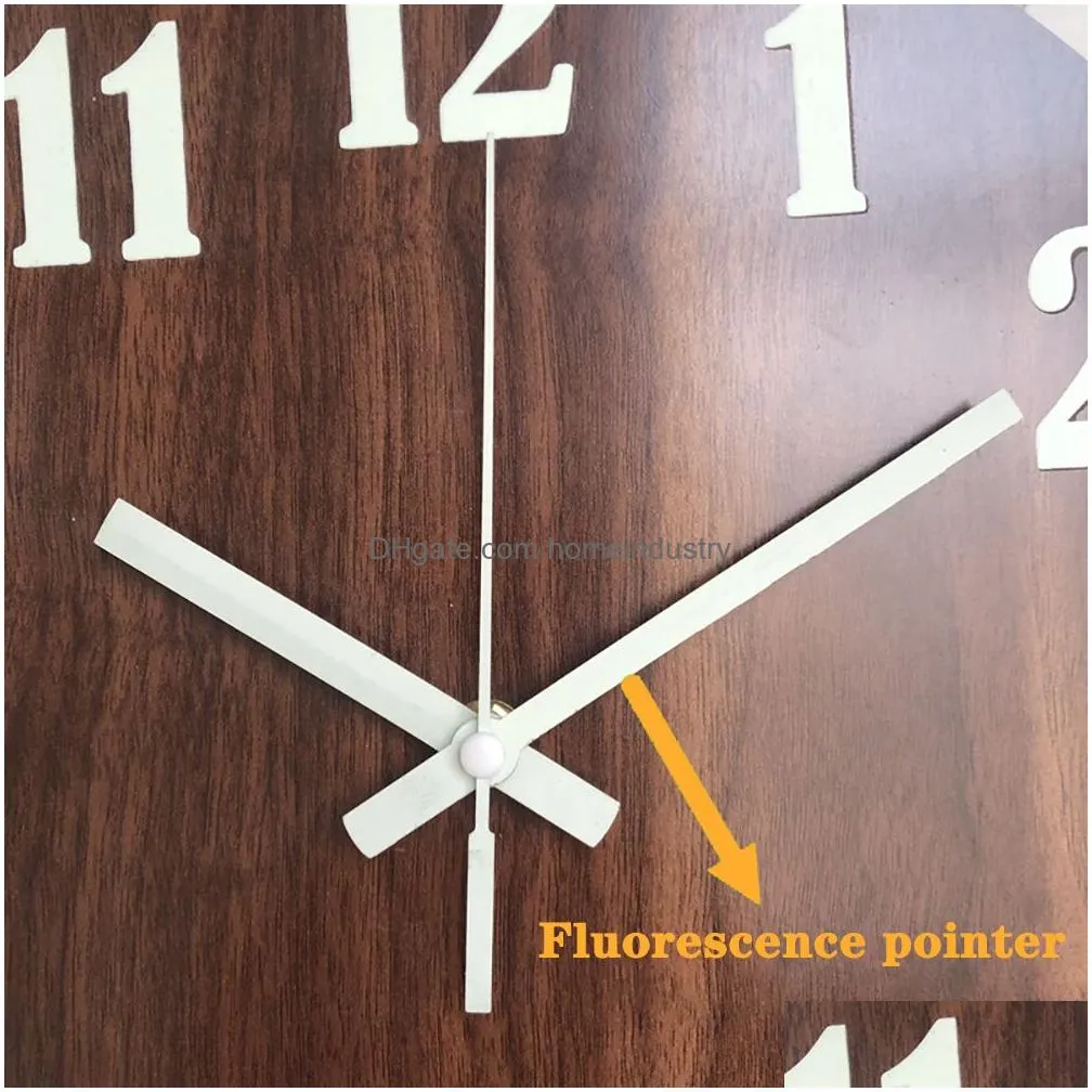 Wall Clocks 12 Inch Luminous Wood Silent Light In Dark Night Nordic Fashion Non Ticking With 230504 Drop Delivery Dhfez