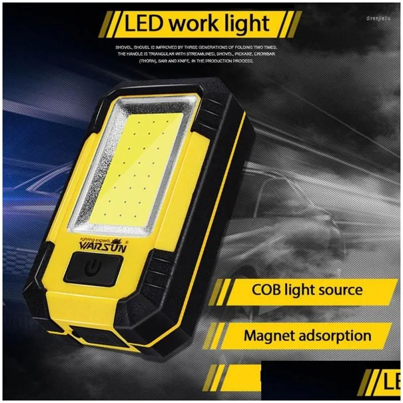 Portable Lanterns Super Bright Camping Light Rechargeable Magnetic Work Lamp 3 Lighting Modes LED Base & Clip Built-in Battery COB