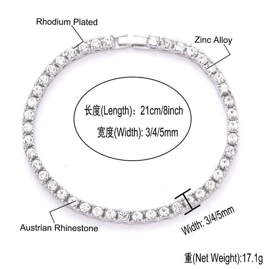 3mm 4mm 5mm 6mm Vintage Unisex Cubic Zirconia Tennis Chain Bracelet Hip Hop Alloy Rhinestone A Row Chains Hand Jewelry Wristband Personality Hip Hop Accessory