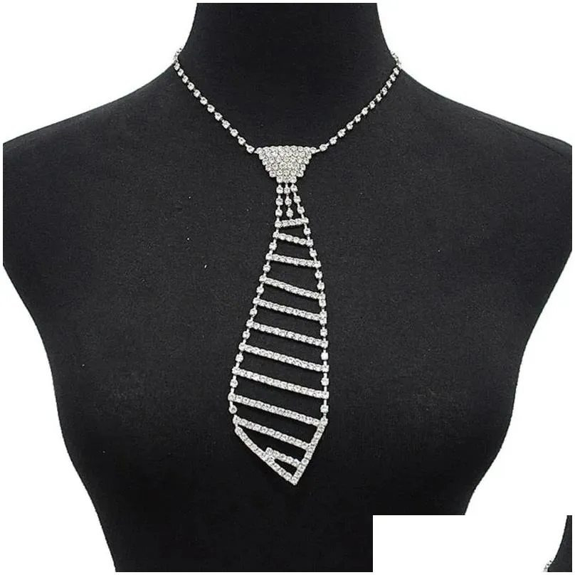 Chains Shiny Rhinestones Long Necktie Necklace With Adjustable Extended Chain For Women Weddings Party