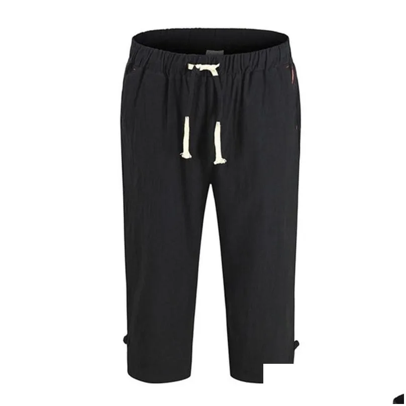 Men`S Pants Male Bermuda Board Quick Drying Beach Black Mens Long Shorts Summer Breeches 2022 Thin 3/4 Length Trousers Drop Delivery Dh5Xw