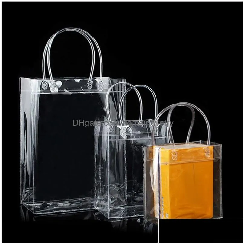 Gift Wrap 10Pcs 20Pcs Lot Transparent Soft Pvc Tote Packaging Bags With Hand Loop Clear Plastic Handbag Cosmetic Bag 230504 Drop Deli Dhuod