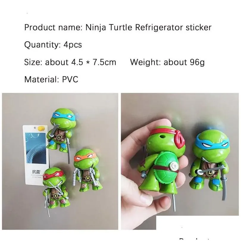 Fridge Magnets 4Pcs Cartoon Turtle Resin Cute Magnetic Sticker Car Ornaments Decorations Toys Ornament Accessories Refrigerator Magne Dhnh5