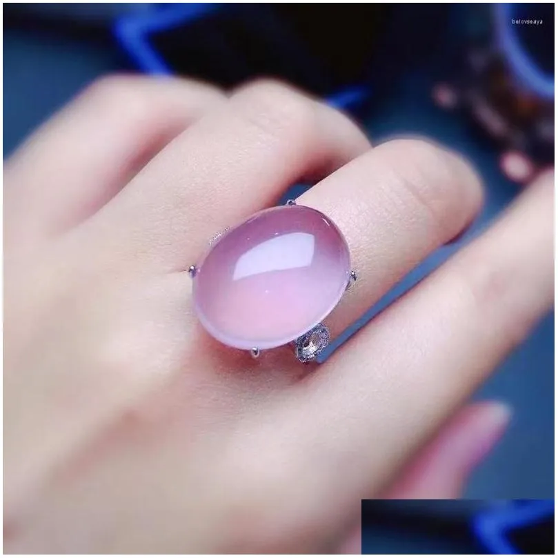 Cluster Rings Fashion Hyperbole Gemstone Ring For Daily Wear 15 20mm NaturalRose Quatz Solid 925 Silver Rose Quartz Jewelry Big