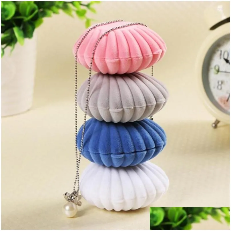 Jewelry Pouches, Bags Pouches Sweet Shell Shape Gift Box Holder Veet Wedding Engagement Ring For Earrings Necklace Bracelet Display Dr Dhqxv