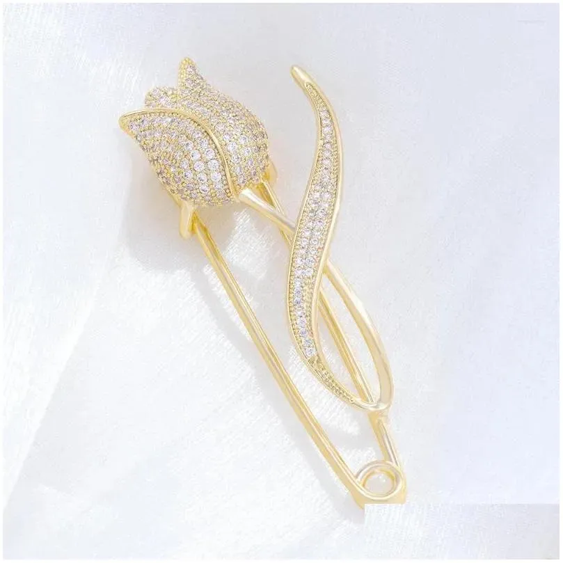 Brooches Fashion High-End Tulip Brooch Micro-Inlaid Zircon Anti-Glare Wholesale And Retail