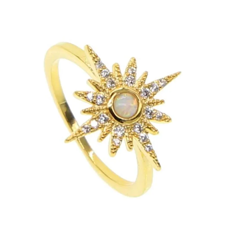 Wedding Rings Gold Color Delicate White Fire Opal Cz Sun Burst North Star Fashion Classic European Women Tiny Ring Mini Simple Dainty