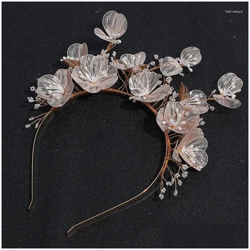 Hair Clips Romantic Pink Flower Hairbands Headbands For Bridal Handmade Princess Pearls Crowns Tiaras Wedding Party Accessories