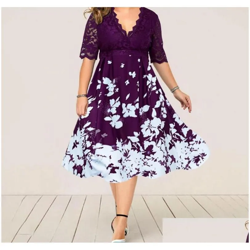 2023 Casual Dresses Women`s Clothing Summer Dress Evening Party Fashion Patchwork Flower Elegant Blue Lace Club Outfits Plus Size