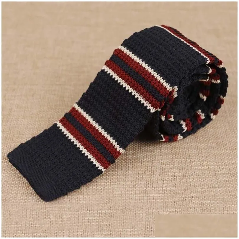 Neck Ties Liiway 5Cm Sknniy For Mens Knitted Flat Head Striped Tie Slim Neckties Wedding Formal Cravat Custom Logo Drop Delivery Dhrqi