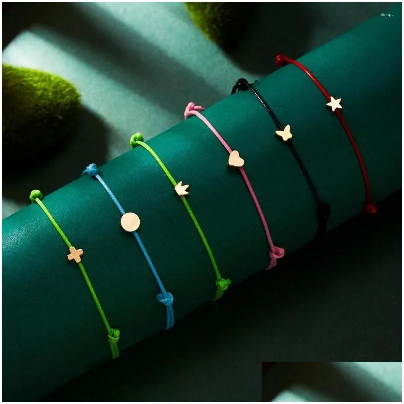 Charm Bracelets Wish Card Adjustable Hand-Woven Rope Bracelet Femme Minimalist Heart Crown Round String Ehthic Fashion Women Jewelry Dhdje