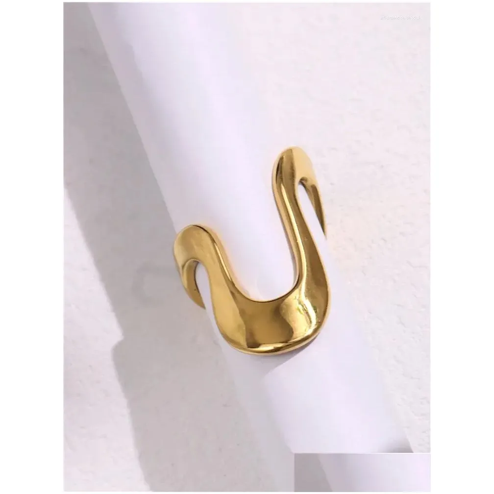 Stud Earrings HUANQI Gold Color Irregular Hollow Stainless Steel Ring For Women Girls Simple Fashion Design Vintage Metal Jewelry