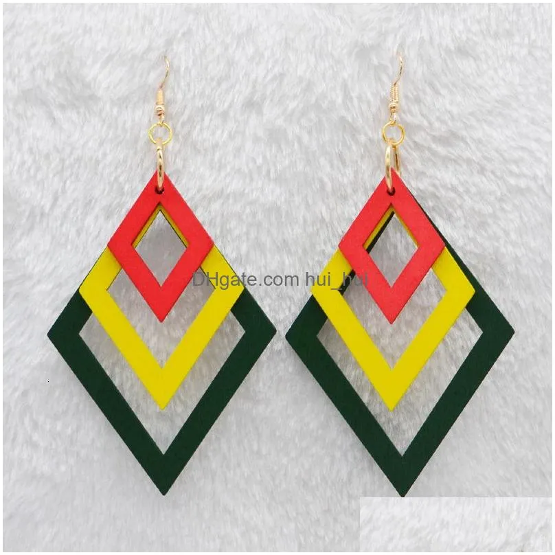 stud exaggerated colorful 3 layers wood dangle earrings female summer beach jewelry 230714