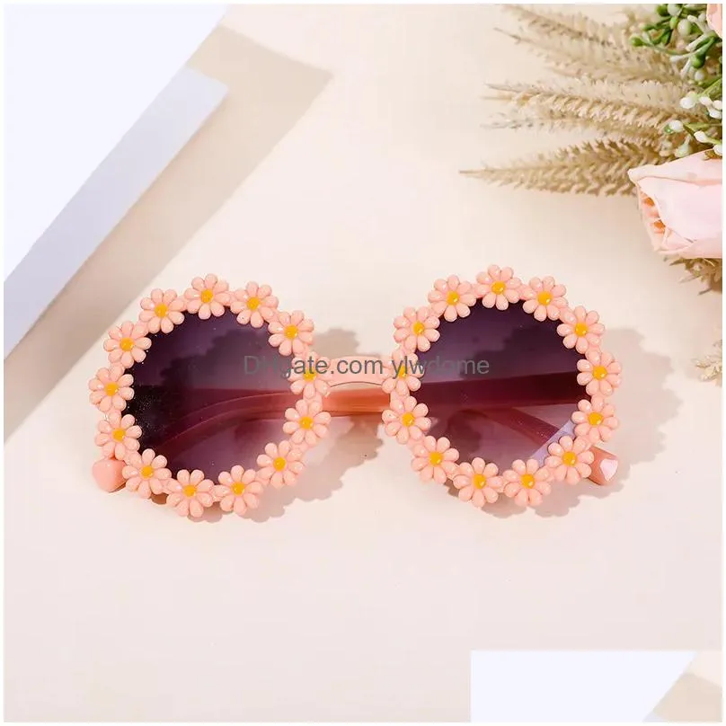 Safety Goggles New Girls Round Flower Uv400 Sunglasses Boys Children Colors Outdoor Sun Protection Baby Sport Shades Glasses Kids Drop Dhg7V