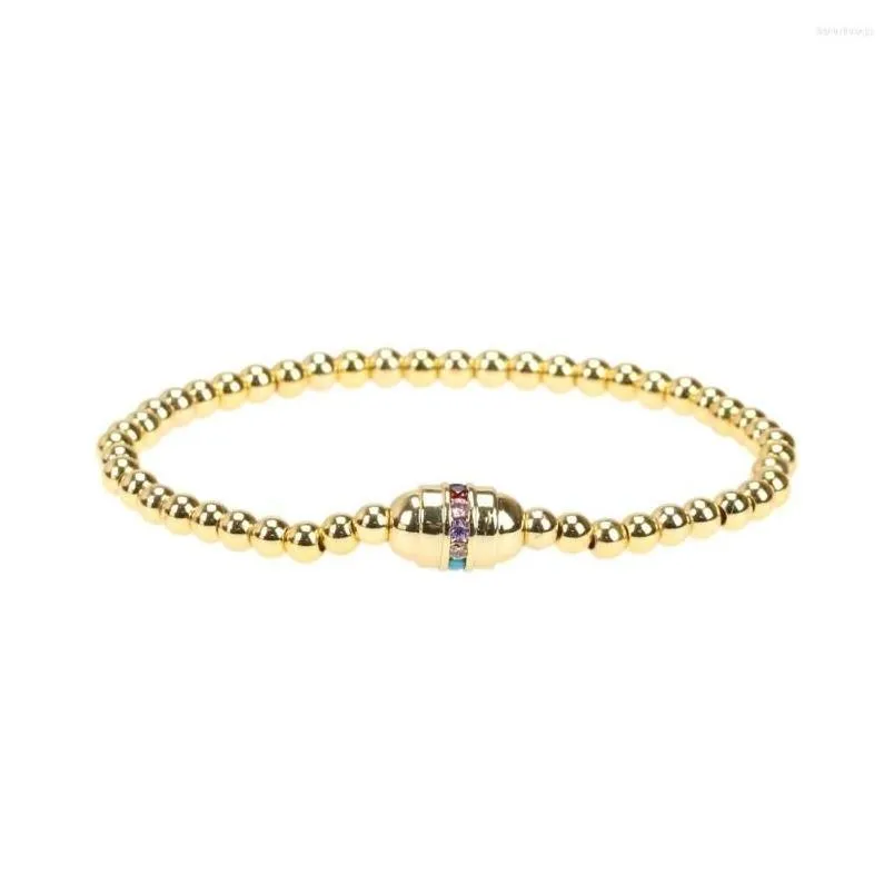 Charm Bracelets Fashion Gold Plated Beads Elastic Chain Oval Colorful Zircon Geometric Pendant Bracelet For Women Bangle Couple