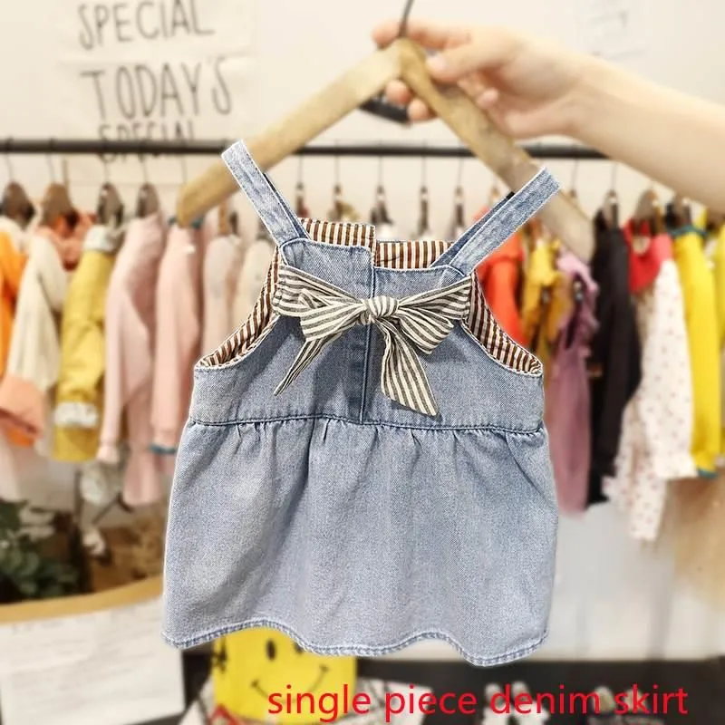 Dresses Girl Dresses Girl`s 2023 Fashion Dress Spring Autumn LongSleeve Shirt Denim Suspender Skirt Soft Comfortable Girls Clothes