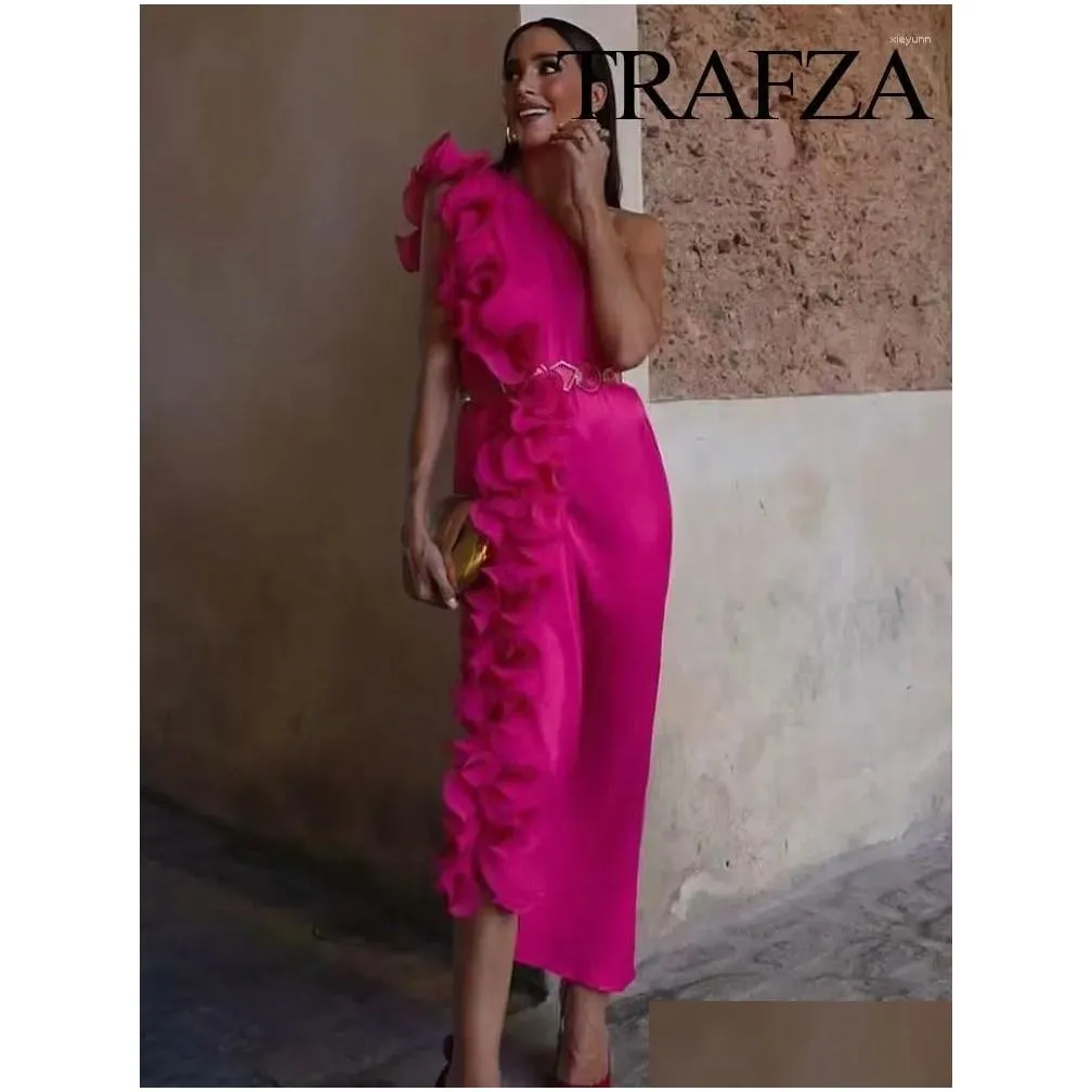 Basic & Casual Dresses Trafza Summer Womens Solid 3D Asymmetrical Fashion Elegant Woman Oversize One Shoder Long Sleeve Drop Delivery Dhuvq