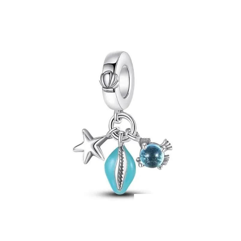 925 silver for women charms jewelry beads blue glass bead pendant ocean series