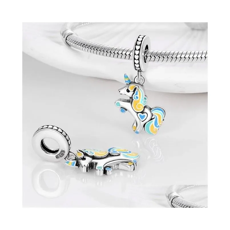 925 silver for women charms jewelry beads scattered bead unicorn pendant