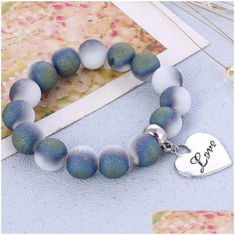 Strand Atreus Frosted Gradient Bead Elastic Bracelet Female Men`s Letter Love Small Jewelry Couple Wristband