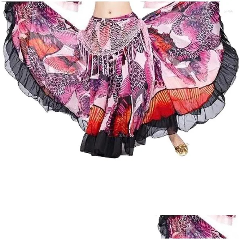 Stage Wear 720 Degree Flower Printed Gypsy Skirt Belly Dance Tribal Clothing Costume Flamenco Clothes Women Dancing Dress