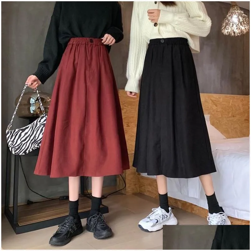 Skirts Women`s Autumn And Winter High Waist Slim Mid-length A-line Skirt Korean Retro Umbrella Tooling Large Swing