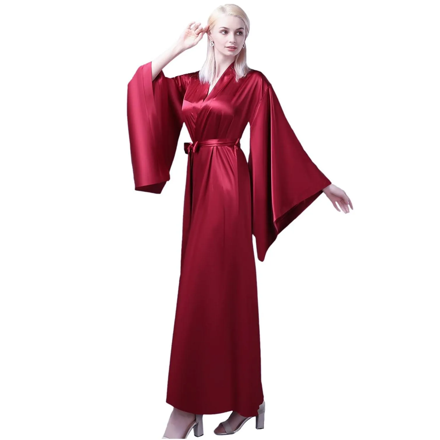 Bridesmaid Dress Elegant Elastic Silk Like Satin Bath Robe For Women Golden Side Split Strap High Quality Nightgown Plus Size Same As Otb7C