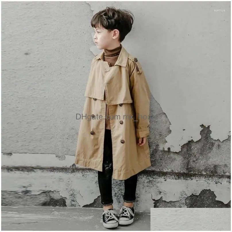 coat zhio 6-16y kids trench spring autumn boys jacket overcoat long sleeve turn-down collar children windbreaker top clothes