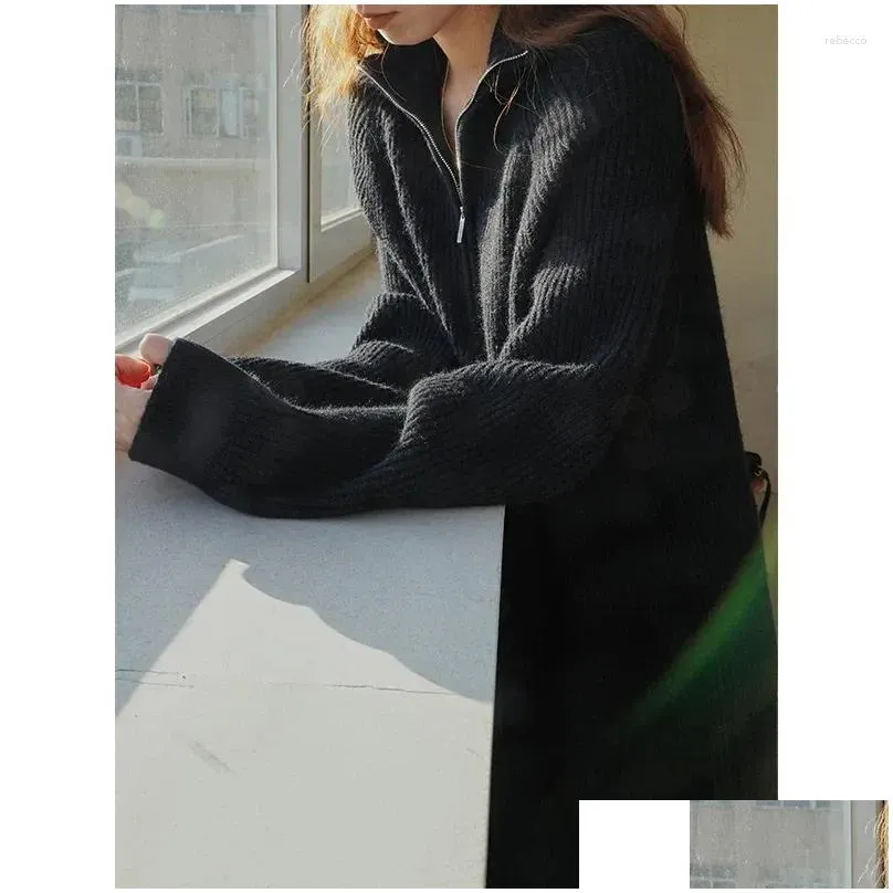 Casual Dresses Women`s Midi Knitted Dress Fall Winter Loose Lapel Thickened Long Sleeve Sweater